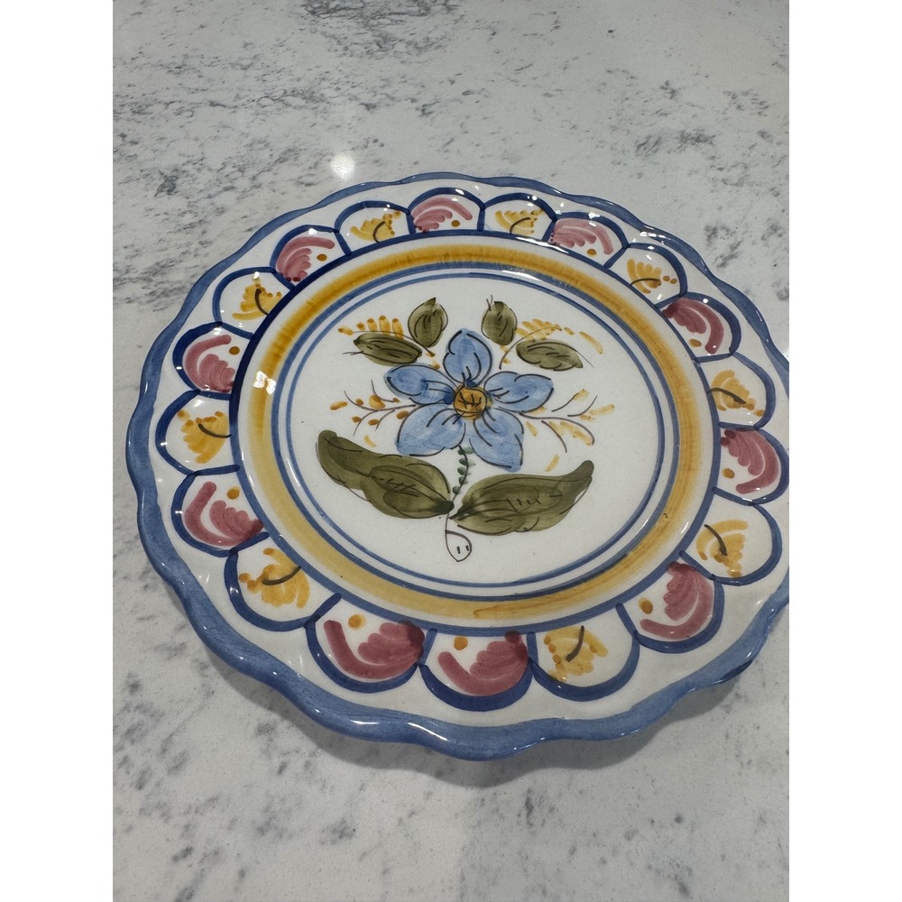 Vintage Hand Painted Ceramic Floral Decorative Wall Plate Made in Spain 9.25in